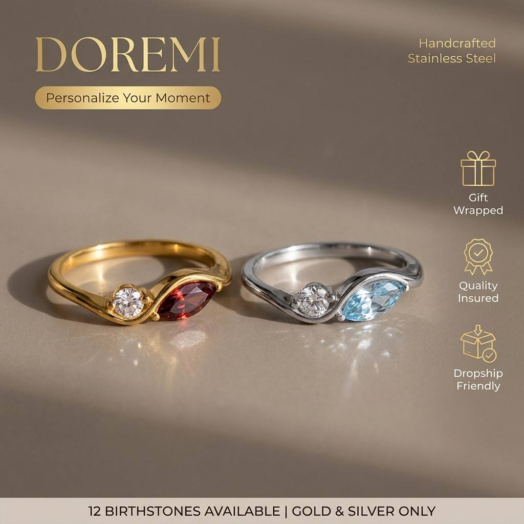 Birthstone Ring Set - Anillo DOREMI de Acero Inoxidable Resistente