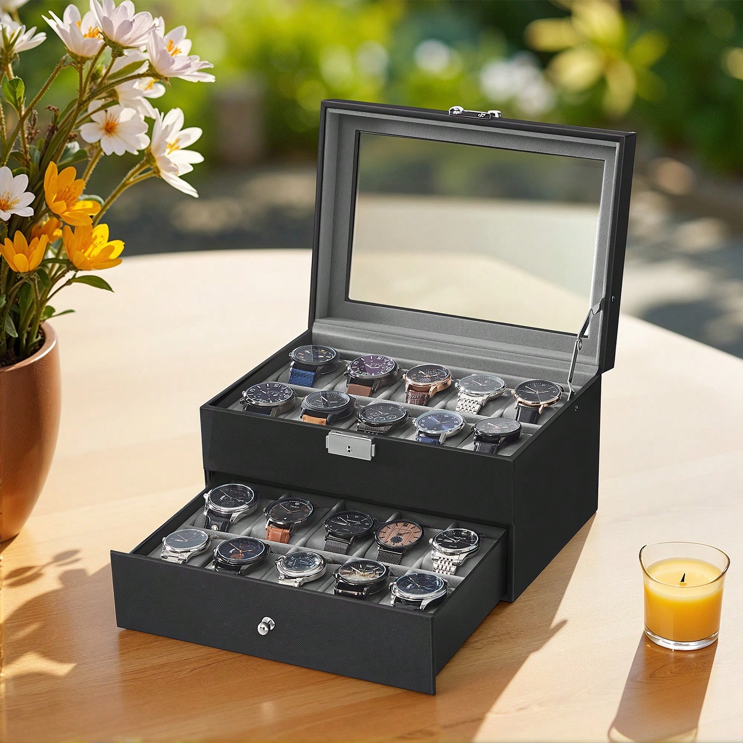 Jewelry Watches Box - Caja para Relojes de 20 Ranuras
