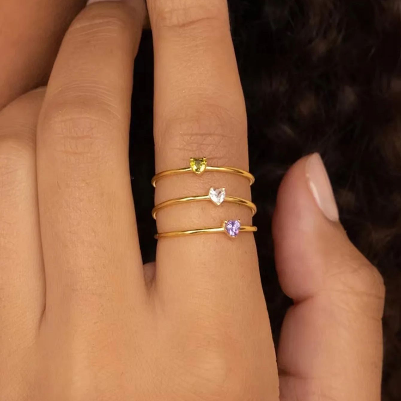 Birthstone Ring Set - 12 anillos de corazón de circonia