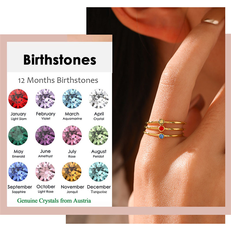Birthstone Ring Set - Anillo de piedra natal de acero