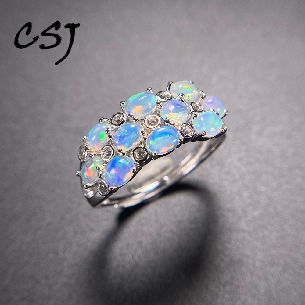 Birthstone Ring Set - Anillos elegantes de ópalo blanco Natural