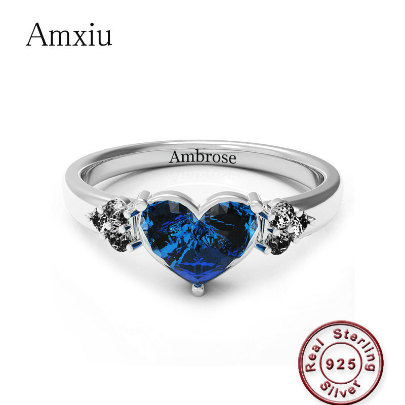 Birthstone Ring Set - Amxiu-Anillo de boda de Plata de