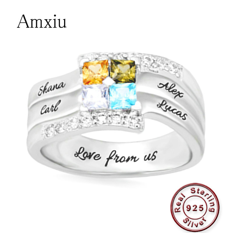 Birthstone Ring Set - Amxiu-Anillos personalizados con cuatro nombres de