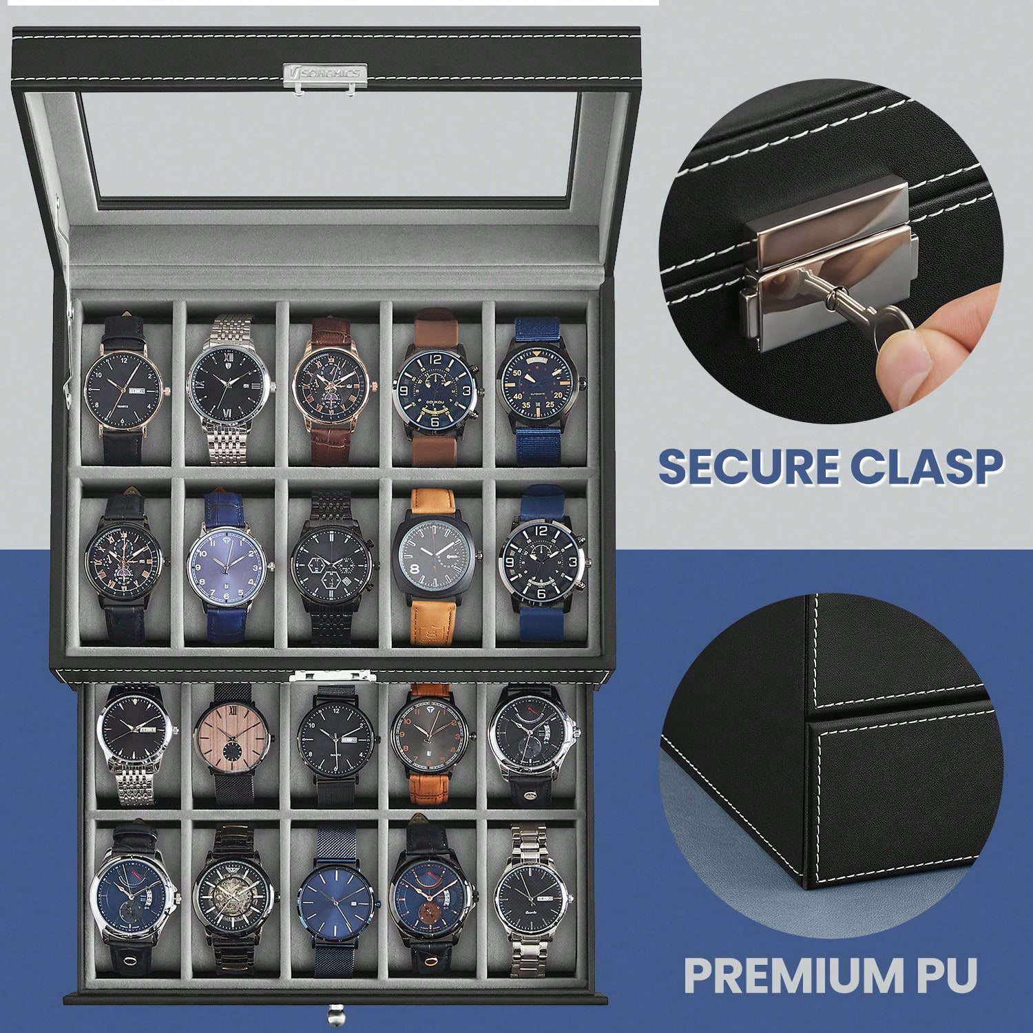 Caja para Relojes de 20 Ranura - Jewelry Watches Box reseña y precio