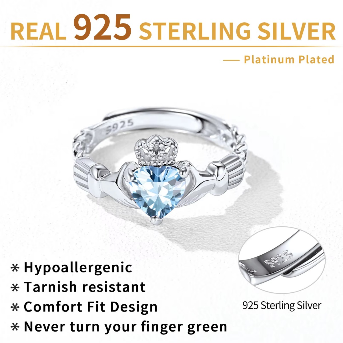 Anillos Claddagh de plata U7 d - Birthstone Ring Set reseña y precio