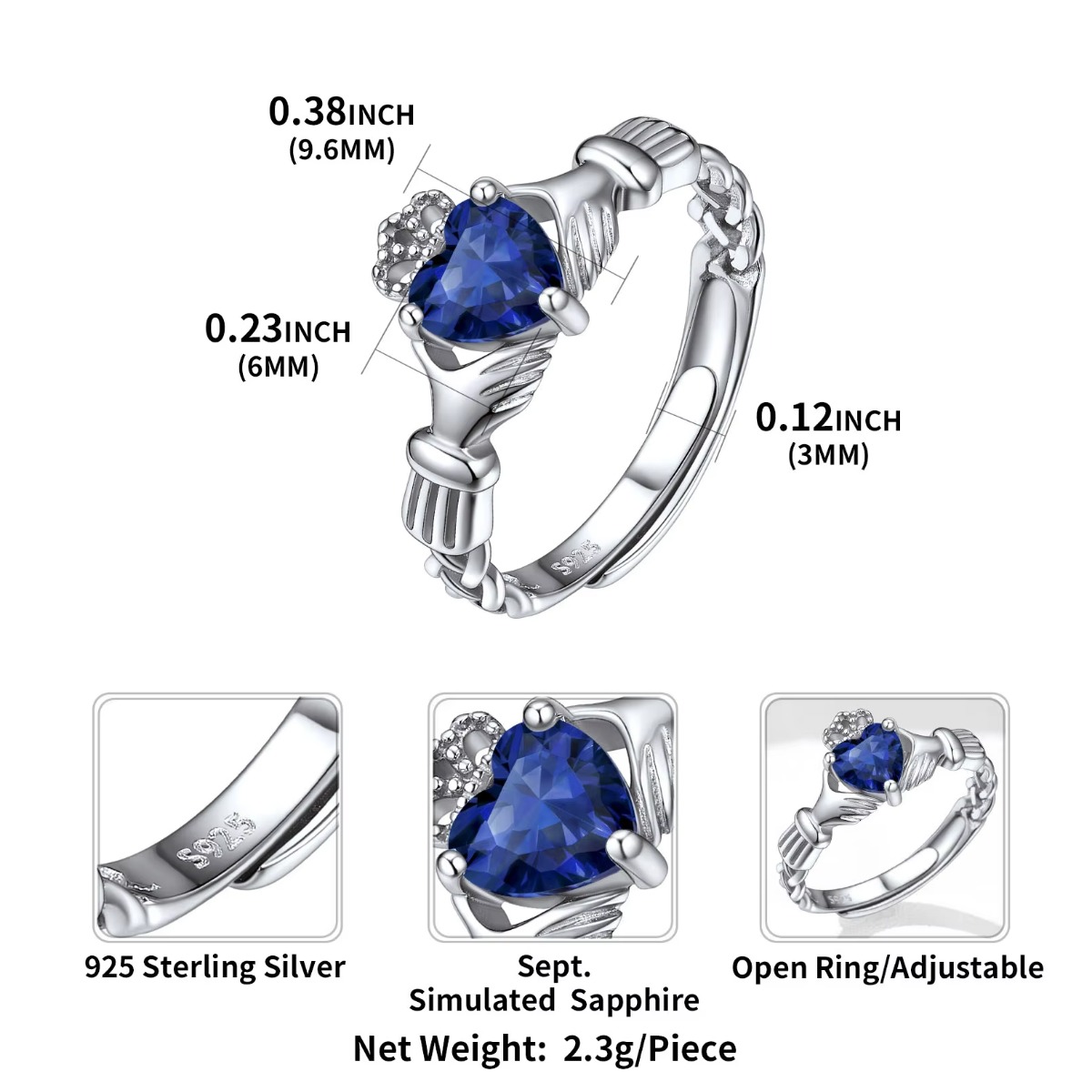 Anillos Claddagh de plata U7 d - Birthstone Ring Set reseña y precio