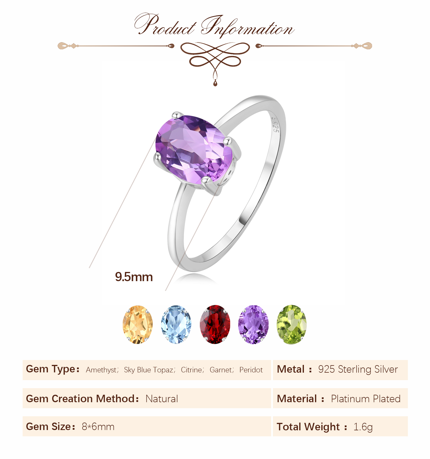 Anillo Solitario de Plata de L - Birthstone Ring Set reseña y precio